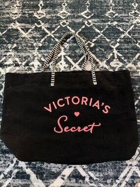 Victoria's Secret Black and Pink Logo Canvas Tote